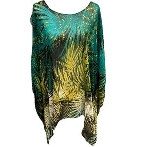 NWT Catherine’s Peasant Poncho Tropical Size 2X/3X GREEN Palm Trees